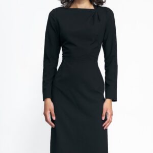 Sukienka Czarna sukienka z zakładkami na dekolcie S227 Black - Nife