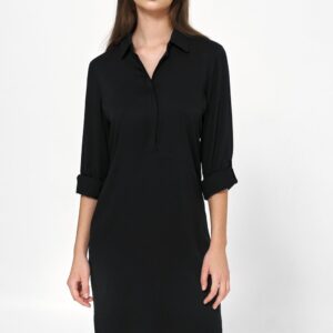 Sukienka Czarna sukienka oversize z podwijanym rękawem S226 Black - Nife